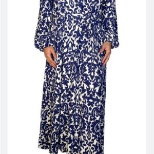 Zara Navy and Cream Patterned Blouse